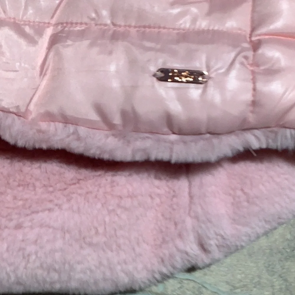 Justice NEW - Sz 18/20 yrs - reversible pink plush vest - rose asymmetric zipper